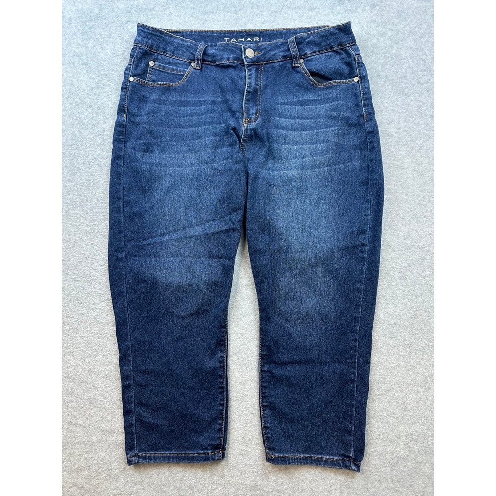 Tahari Womens 16W Dark Wash Cropped Straight Leg Stretch Denim Jeans